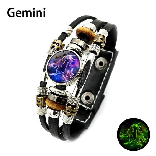 Glow In Dark 12 Constellations Zodiac Leather Bracelet, Vintage Multi-layer Braided Wristband Gift for Men & Women