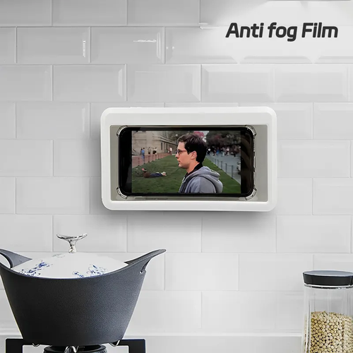 Waterproof Shower Phone Holder Wall Mount, 60° Rotatable Anti-Fog Touch Screen Bathroom Phone Case, No Drill Adhesive Phone Stand for Toilet & Bath,Pack of 2,Black and white