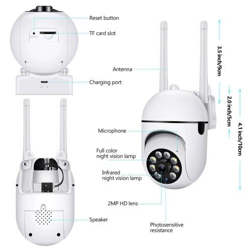 Wireless WiFi PTZ Security Camera, Full Color Night Vision IP Camera, Motion Alert Two-Way Talk Home CCTV Camera