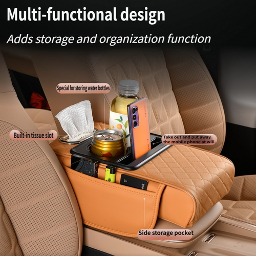Multifunctional Car Armrest Rest Pad | Car Armrest Height‑Increase Cover with Tissue Holder Cup Slot Car Interior Accessories