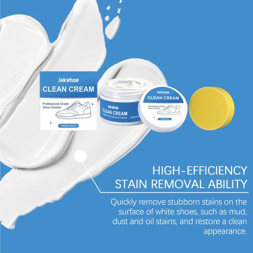 White Shoe Cleaning Cream with Sponge, Efficient Stain & Yellow Remover for Sneakers, No Water Wash Shoe Cleaner