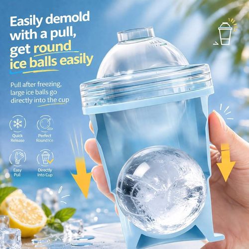 2 in 1 Collapsible Silicone Ice Ball Maker Straw Cup, Portable Foldable Drinking Cup with Big Sphere Ice Mold for Outdoor Office Travel.Pack of 2