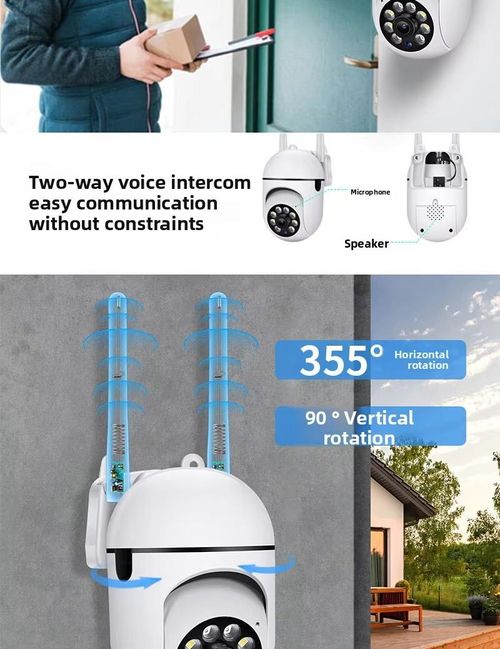 Wireless WiFi PTZ Security Camera, Full Color Night Vision IP Camera, Motion Alert Two-Way Talk Home CCTV Camera