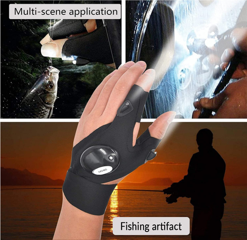 Rechargeable LED Light Work Glove, Hands‑Free Illumination Half‑Finger Glove for Mechanic, Fishing, Camping Night Working