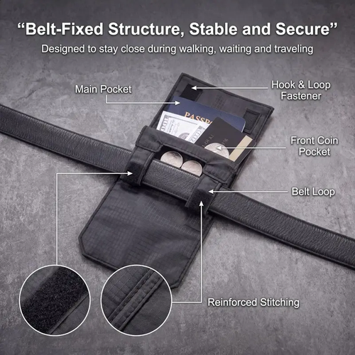 Hidden Travel Money Belt, Anti‑Theft Waist Pouch, Under Clothes Security Wallet for Passport Cash Credit Card, Safe Travel Pouch for Men Women