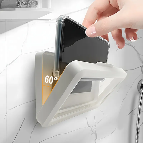 Waterproof Shower Phone Holder Wall Mount, 60° Rotatable Anti-Fog Touch Screen Bathroom Phone Case, No Drill Adhesive Phone Stand for Toilet & Bath,Pack of 2,Black and white