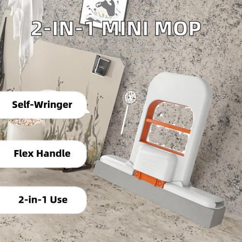 Portable Self-Squeezing Mini Mop 2 in 1 Use | No Hand Wash Sponge Mop for Home, Bathroom Tiles, Kitchen Sink, Desktop Quick Clean, Flexible Handle Small Floor Mop Kenya,Pack of 2