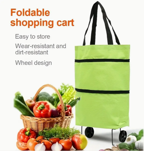2‑in‑1 Foldable Wheeled Shopping Bag, Lightweight Reusable Grocery Tote Bag With Wheels, Portable Large‑Capacity Shopping Cart Bag For Market & Daily Shopping