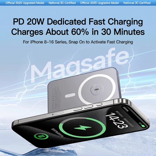Magnetic Wireless Power Bank 10000mAh, 20W Fast Charging Portable Magnetic Charger for iPhone, Slim Metal Magnetic Powerbank