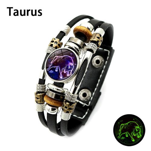 Glow In Dark 12 Constellations Zodiac Leather Bracelet, Vintage Multi-layer Braided Wristband Gift for Men & Women