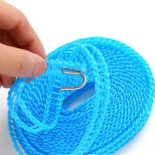 Wind Resistant Anti-Slip Clothes Drying Rope, Woven Mesh Laundry Line, Strong Tension Clothesline with Hooks for Backyard Camping,Pack of 2