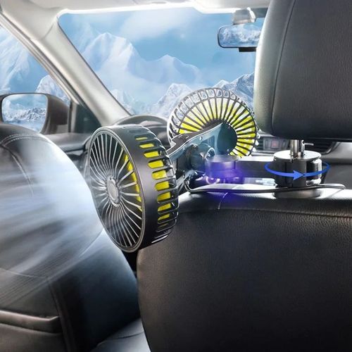 USB Dual Head Car Back Seat Fan, 360° Rotatable Headrest Cooling Fan for Car, Truck