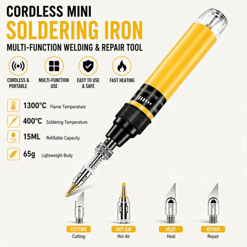 Portable Gas Soldering Iron Kit Cordless Butane Welding Pen, Multi-purpose Tool for Electronic Repair, Cutting, Hot Melt & Outdoor Emergency