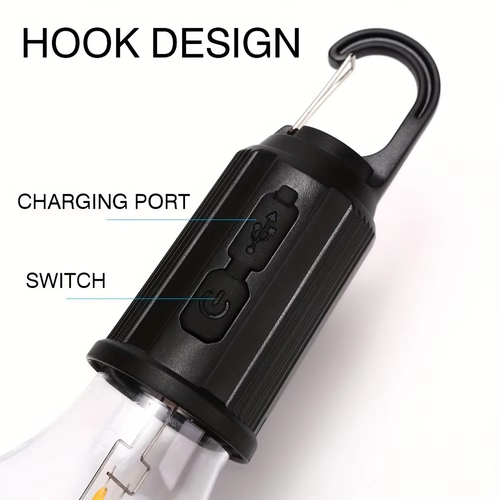 Portable Solar LED Hanging Light Bulb Rechargeable Hook Lamp For Camping Home Power Failure Emergency Lighting.Flat-bottomed style.Pack of 2