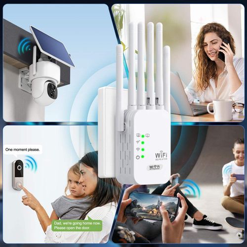 Wireless WiFi Range Extender Repeater 1200Mbps, 6 Antennas Dual Band Signal Booster, WPS Easy Connection for Home CCTV & Solar Camera