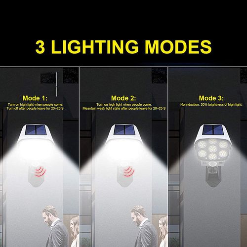 Solar Dummy CCTV Camera Light, 77LED Motion Sensor Solar Security Flood Light with Remote Control, Waterproof Outdoor Wall Lamp for Yard Garden Porch