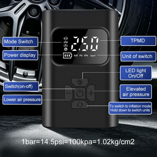 Portable Cordless Tire Inflator, Rechargeable Digital Air Pump with LED Light for Car Motorcycle Bicycle Bal