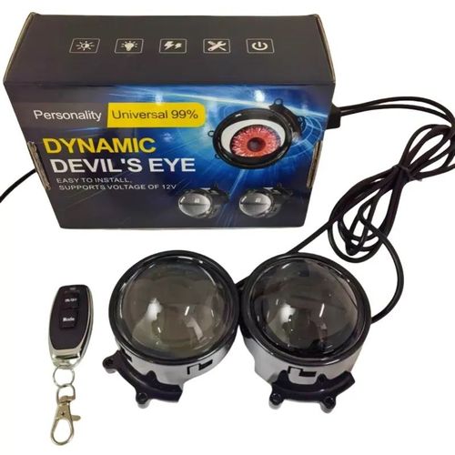 Dynamic Evil Eye LED Projector Lens With Remote Control, Universal Demon Eye LED Headlight for Cars & Boda Boda Motorcycle, Kenya Vehicle Modification Light