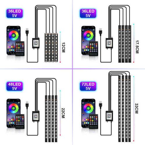 RGB Car Interior Footwell LED Lights, USB Powered Under Dash Lighting Kit with Remote & Music Mode, IP68 Waterproof, Multi Color Atmosphere Light For Cars & Boda Boda Kenya