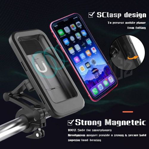Magnetic Waterproof Motorcycle Phone Mount, 360° Rotatable Bike Phone Holder for Handlebar, Shockproof Phone Case for Motorbike Riding