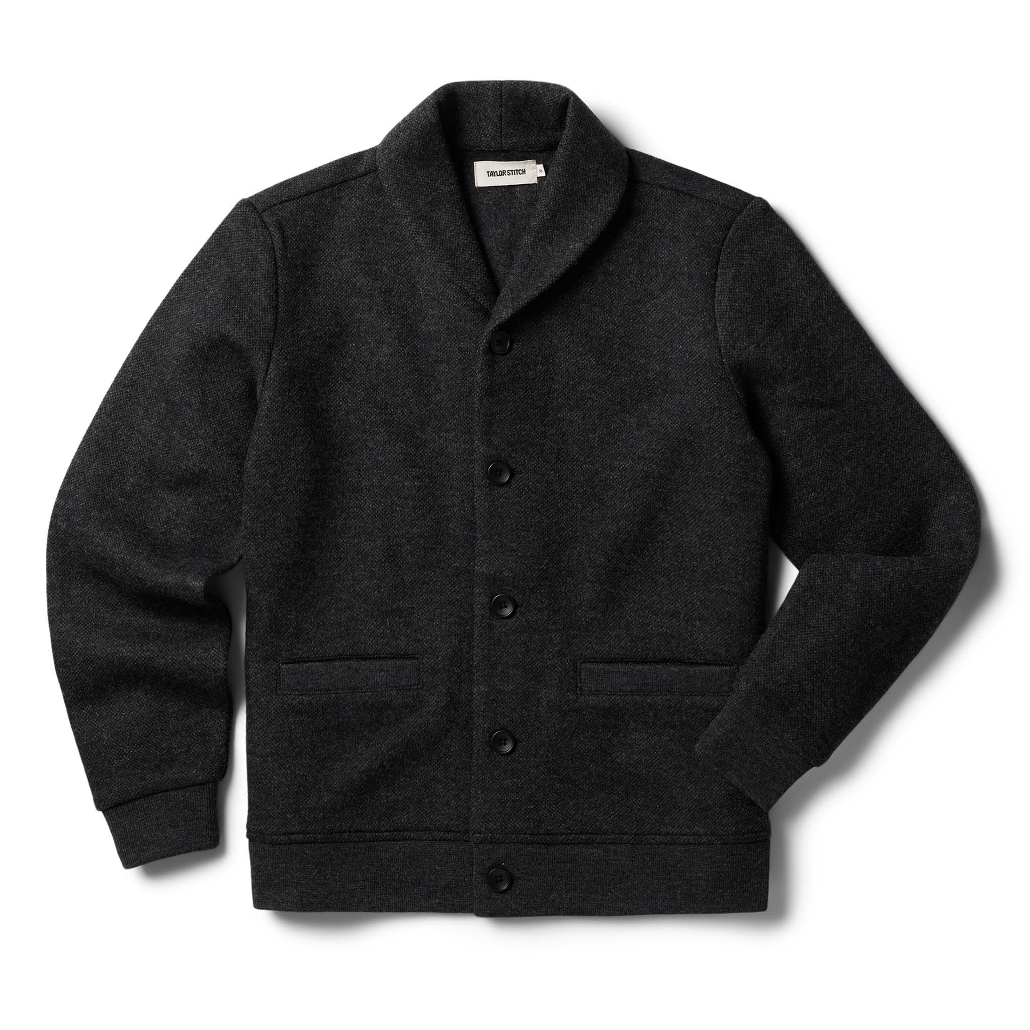 Acwne Weekend Cardigan in Charcoal Herringbone Wool