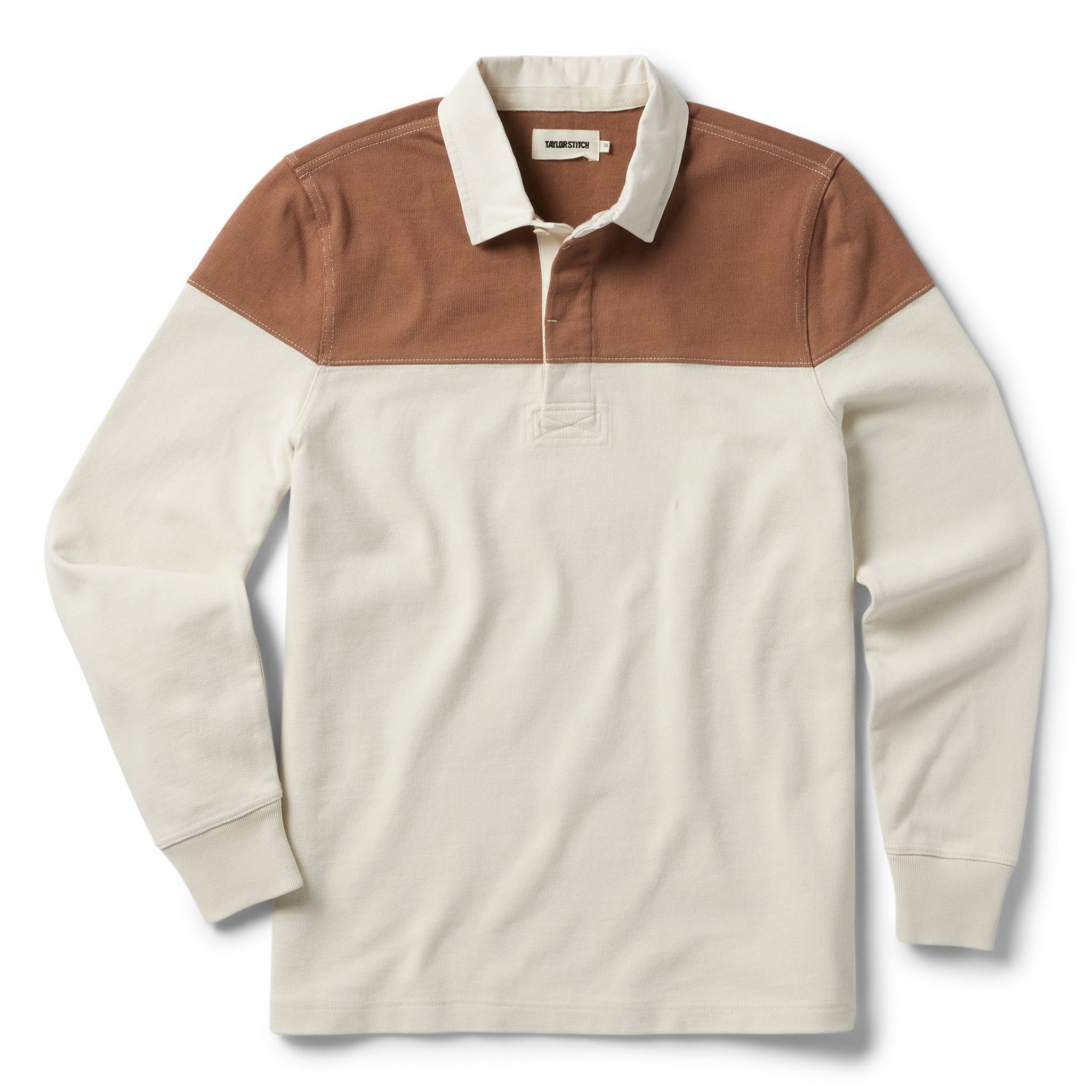 Acwne Rugby Shirt in Mahogany and Natural Color Block