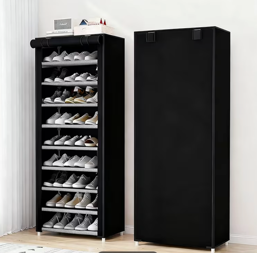 🔥10-Tier Portable Shoe Rack with Cover, Compact & Spacious Home Organizer