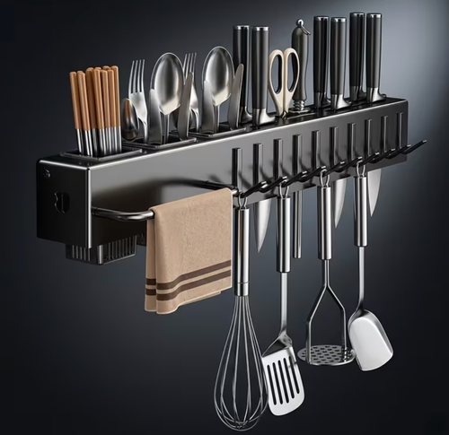 🔥Wall Mount Stainless Steel Kitchen Storage Rack With Hooks
