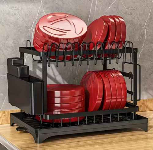 2 Tier Black Metal Dish Drying Rack