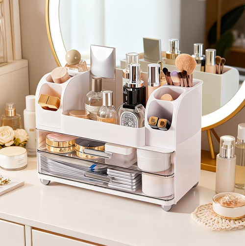 💄Clear Makeup Organizer with Drawers | Multi-Compartment Cosmetic Storage Box