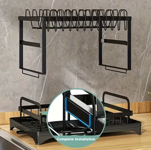 2 Tier Black Metal Dish Drying Rack