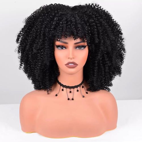 💇‍♀️ Short Afro Kinky Curly Wig with Bangs | Glueless Synthetic Wig