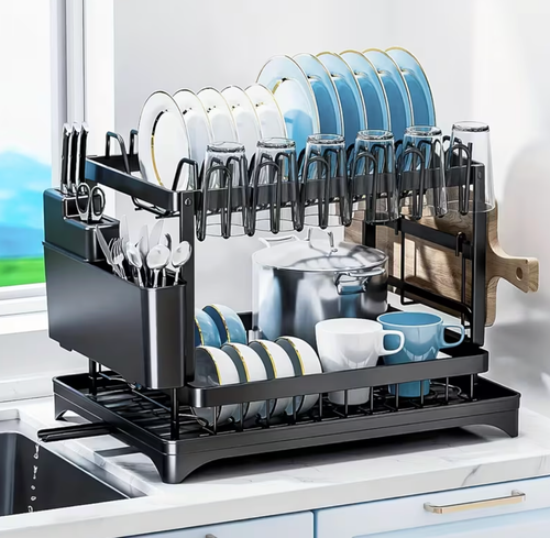 2 Tier Black Metal Dish Drying Rack