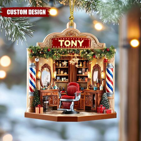 Personalized Barber Shop Christmas Ornament