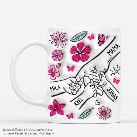 Mama Kinder Blumen - Personalisiertes Geschenk | Liebevolle Tasse mit 3D Inflated Effekt für Mamas