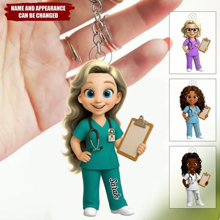 Things My Patients Said So I'll Never Forget, Medical Symbols And Nurse Cartoon-Personalized Keychain, Gift For Nurses