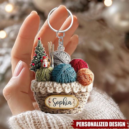 Personalizado Knitting Basket Keychain-Um nome presente para tricô e crochê fãs