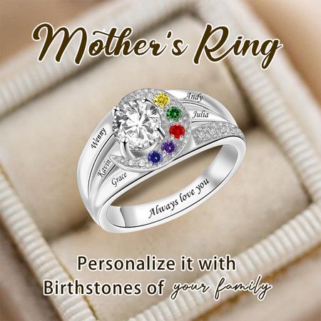 Personalized Ring with Family Names and Birthstones-For Grandma Mom