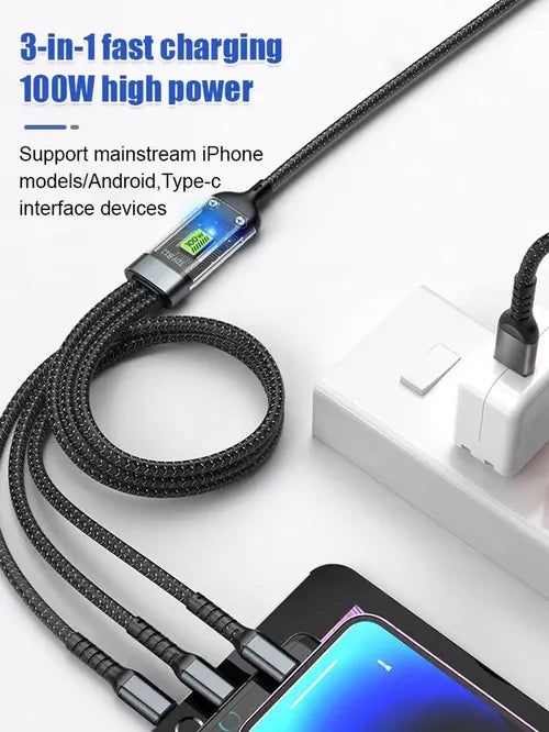 Transparent Luminous Super Fast Charging 3-in-1 Data Cable