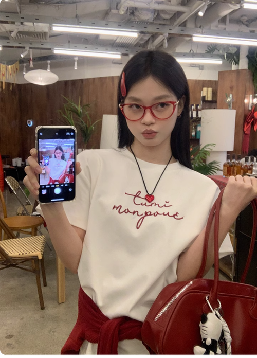 宋正恩白色圓領短袖t恤女夏季韓系寬鬆休閒慵懶風正肩百搭上衣潮