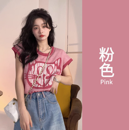 多巴胺海島度假穿搭粉色小飛袖短袖t恤女2025新款夏季甜辣小上衣