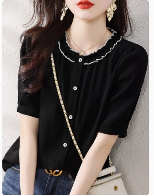 大碼女短袖襯衫女夏季新款微胖mm洋氣減齡遮肚顯瘦雪紡衫t恤上衣