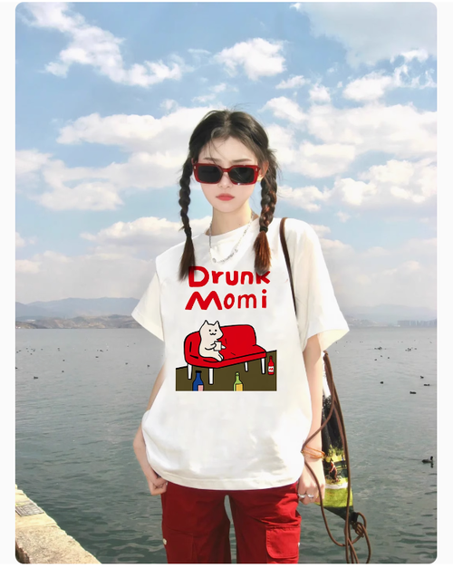 山島里美設計感正肩短袖t恤女寬鬆白色純棉半袖T恤美式上衣夏季