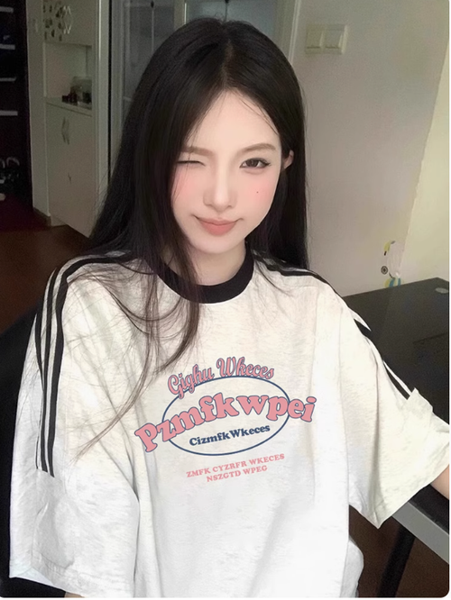 正肩條紋短袖t恤女夏季純棉寬鬆美式設計感小衆港味chic半袖上衣