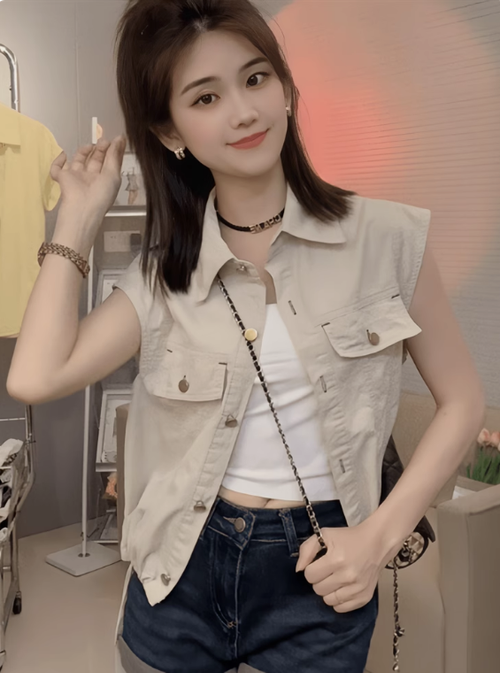 法式氣質無袖襯衫女夏款2025新款小個子短款襯衣外搭開衫上衣夏季