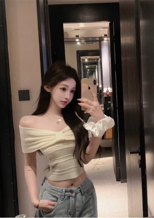 一字肩蝴蝶結短袖針織衫女夏季修身內搭純欲風辣妹緊身抹胸上衣