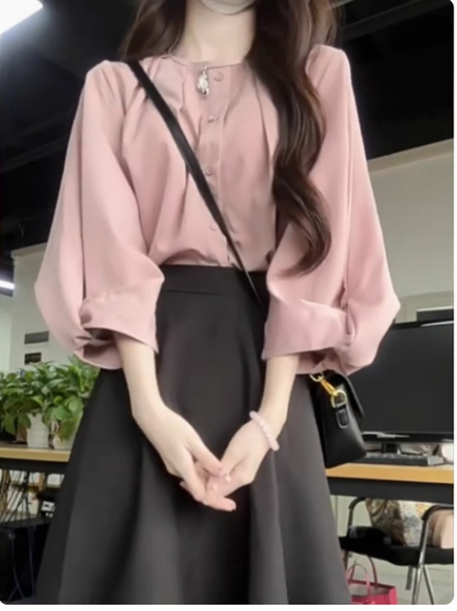 法式減齡粉色長袖襯衫女夏季2025新款設計感小衆別緻氣質絕美上衣