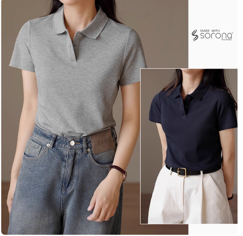 長絨棉+涼感索羅娜 女士POLO領短袖百搭T恤
