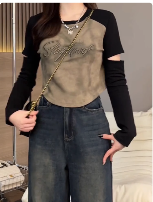 2025早春裝新款獨特內搭打底衫長袖t恤女小個子辣妹短上衣春秋款