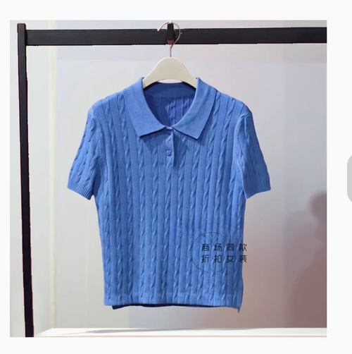 2025夏款時尚百搭 克萊因藍色針織Polo衫半短袖T恤女上衣